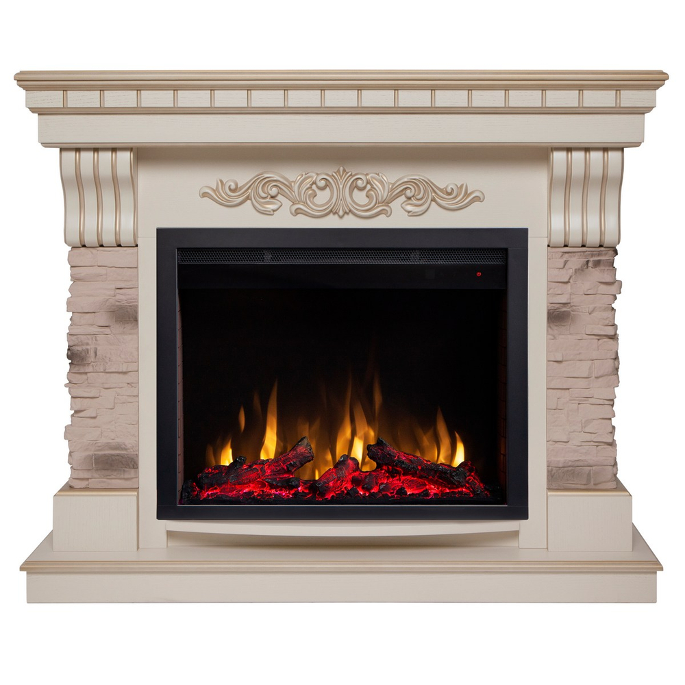 Электрокамин RealFlame Marseilles WT белый дуб с золотой патиной с очагом Saphir 25,5