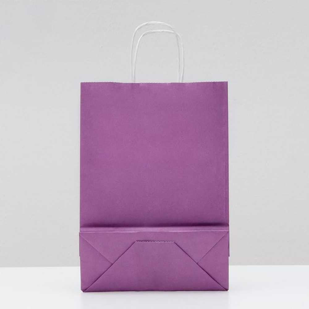 Крафт пакет 180 х 80 х 250 мм с крученными ручками, сиреневый