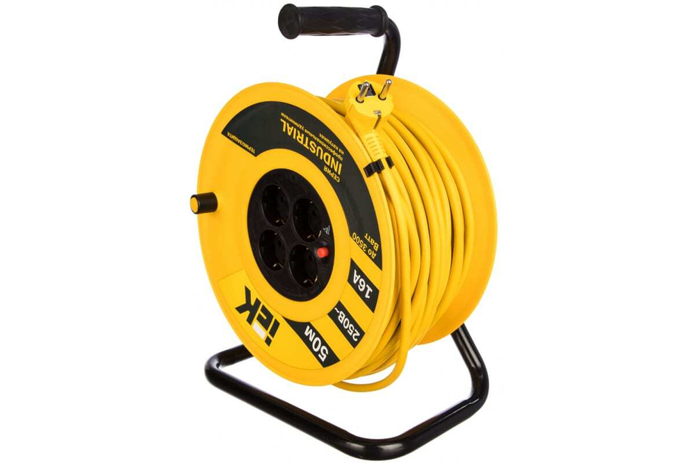 Удлинитель силовой на катушке с термозащитой 4 места 3500Вт 50м 3х1,5мм2 INDUSTRIAL IEK