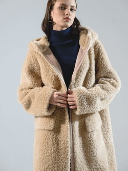 Шуба из 100% шерсти мериноса, бежевая, Severina