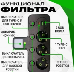 Тройник сетевой фильтр 3 розетки