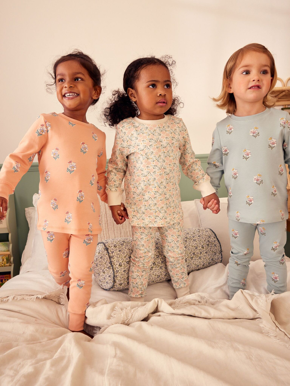 Пижама для девочки Next Q96-762, 3 шт., Голубой, Молочный, Персиковый