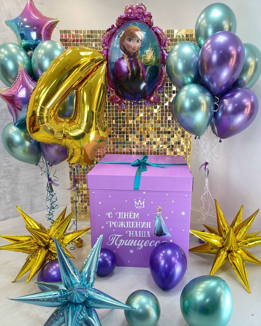 Шары Эльза/Анна/Холодное сердце хром бирюза/фиолетовый №4775