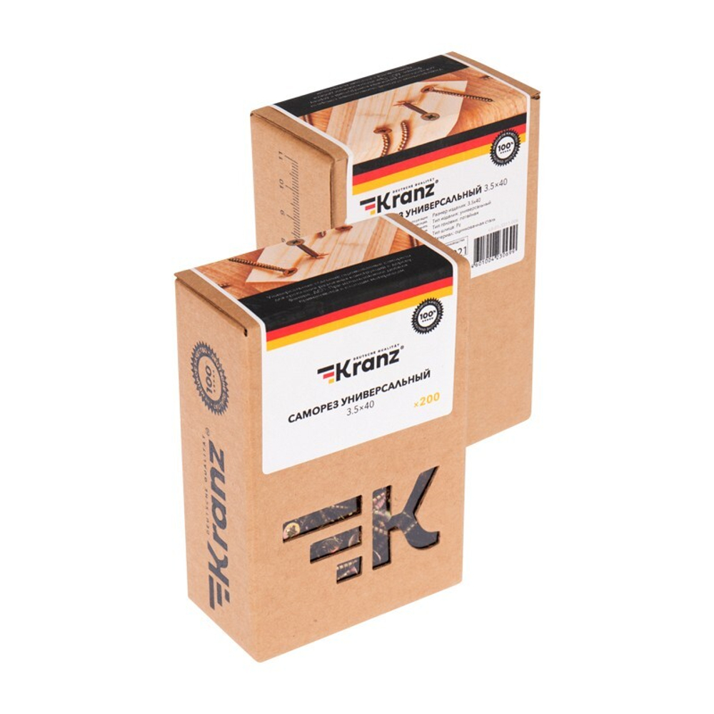 САМОРЕЗ УНИВЕРС.KRANZ 3.5Х40, ЖЕЛТ.ЦИНК, КОРОБ (200 ШТ./УП.)