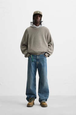 ZARA СВИТЕР RELAXED FIT ИЗ РЕЛЬЕФНОЙ ТКАНИ, КАМЕННО-СЕРЫЙ