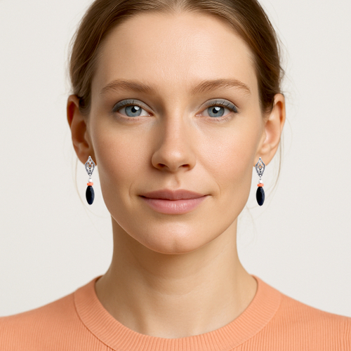 Серьги с натуральным агатом и кораллом