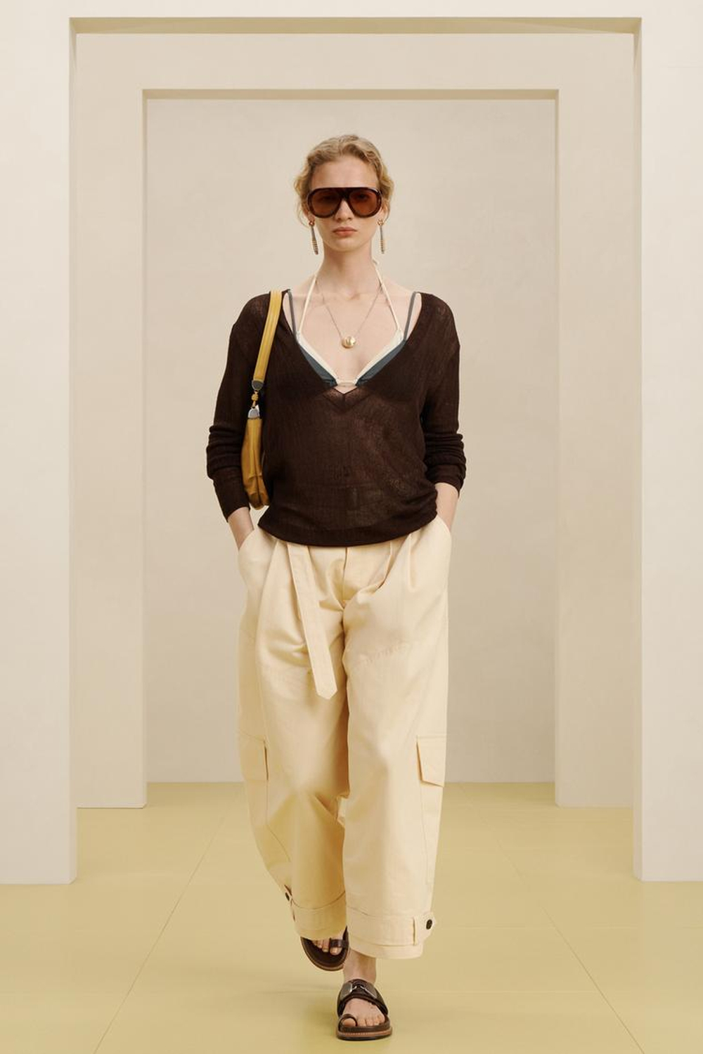 ZARA ШИРОКИЕ БРЮКИ-КАРГО С ВЫТОЧКАМИ, БЕЖЕВЫЙ