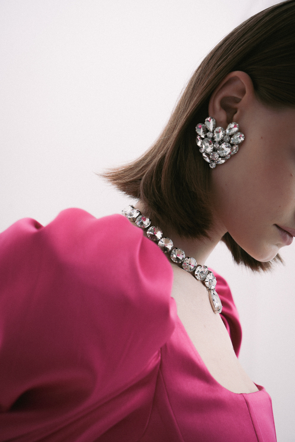 Серьги-люкс, сердце, россыпь камней