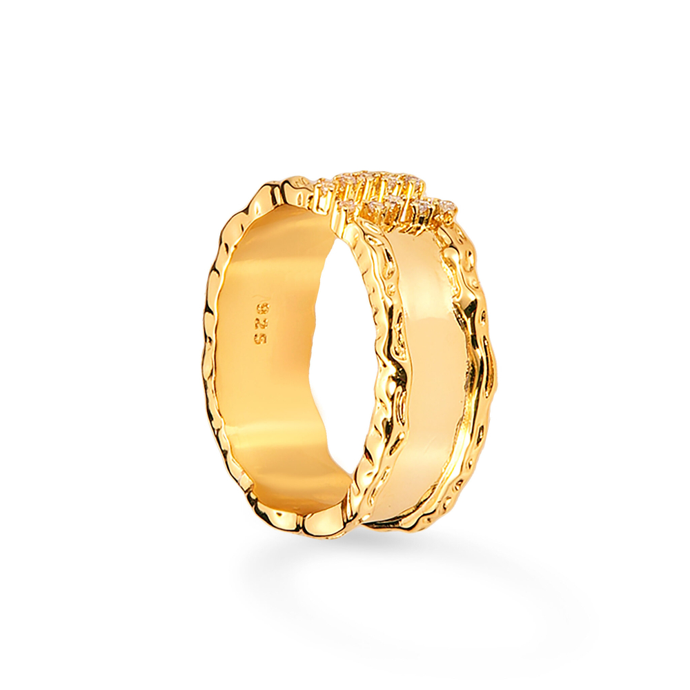 Латунное кольцо "Две дорожки фианитов" gold