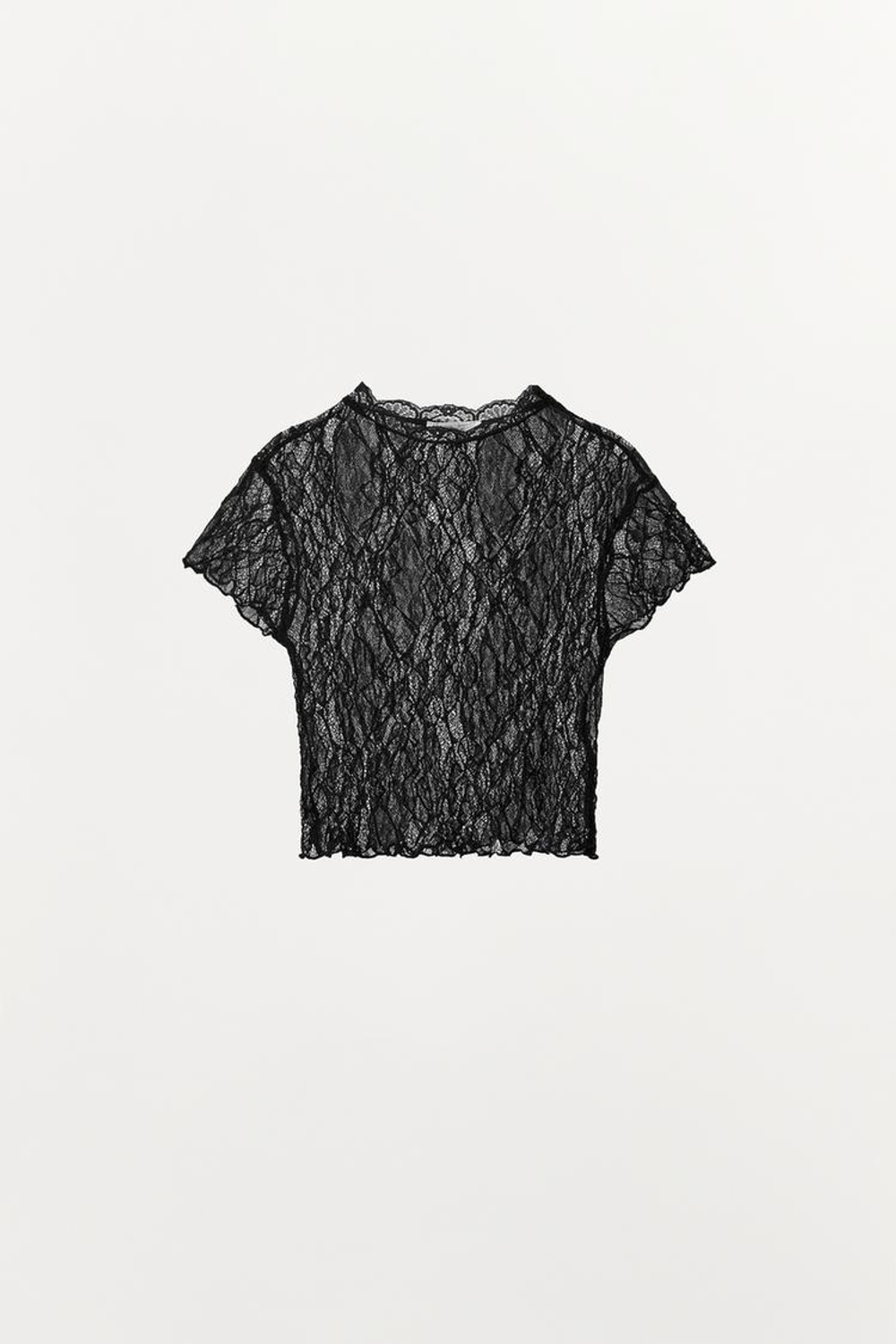 ZARA КРУЖЕВНОЙ КРОП-ТОП, ЧЕРНЫЙ