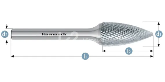 Борфреза твердосплавная Karnasch форма G, 3х14х3х38 мм, насечка HP-4, без покрытия, арт. 11.3062-015