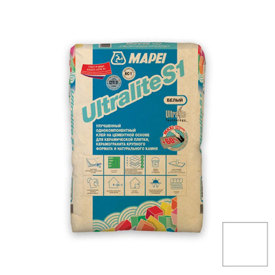 ULTRALITE S1, ТМ MAPEI, цвет белый, 15кг, Россия, Смесь сухая клеевая на цементном вяжущем класс С2ТES1