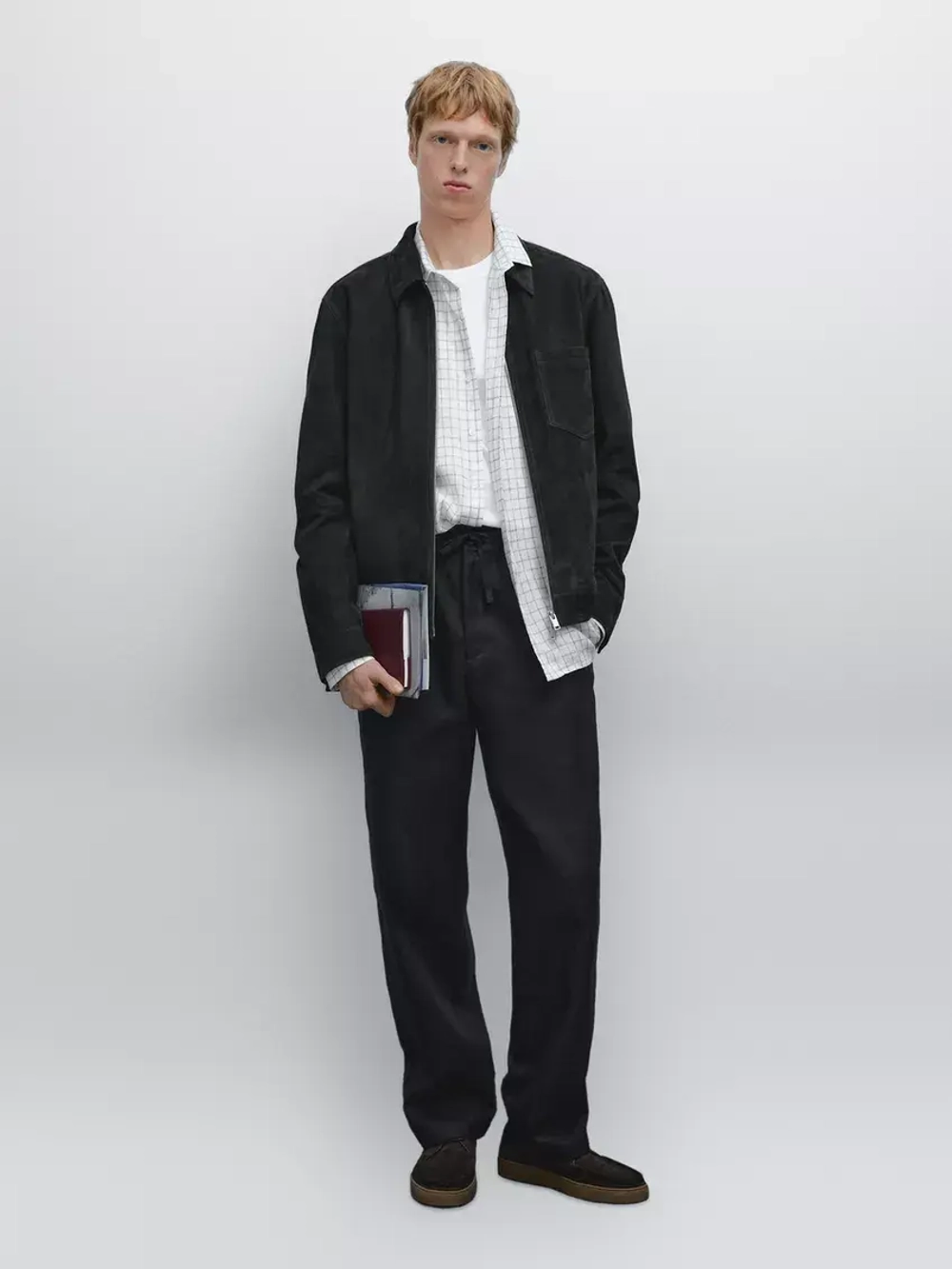 Massimo Dutti Замшевая кожаная куртка, темно-синий