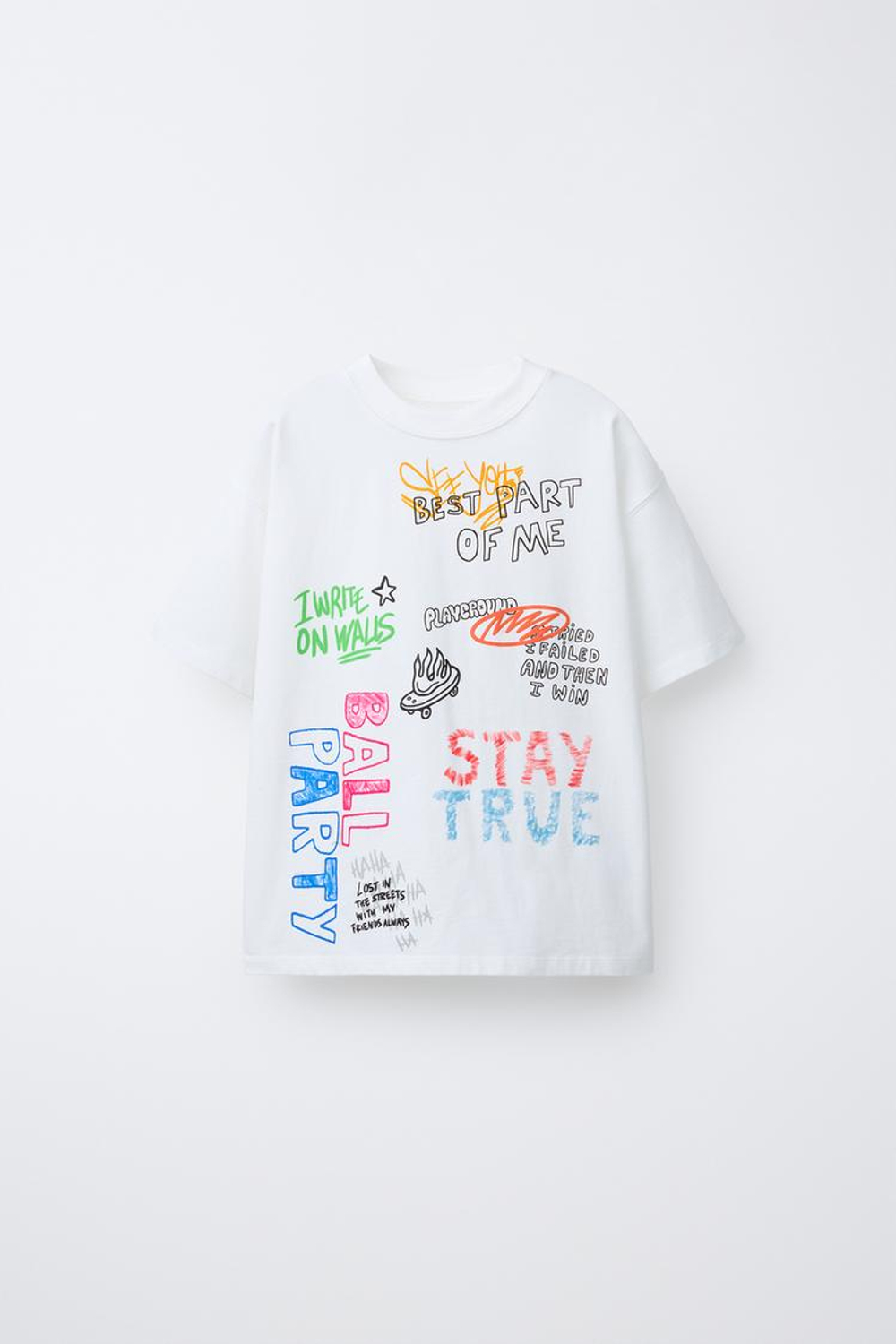 ZARA ФУТБОЛКА С ПРИНТОМ, БЕЛЫЙ