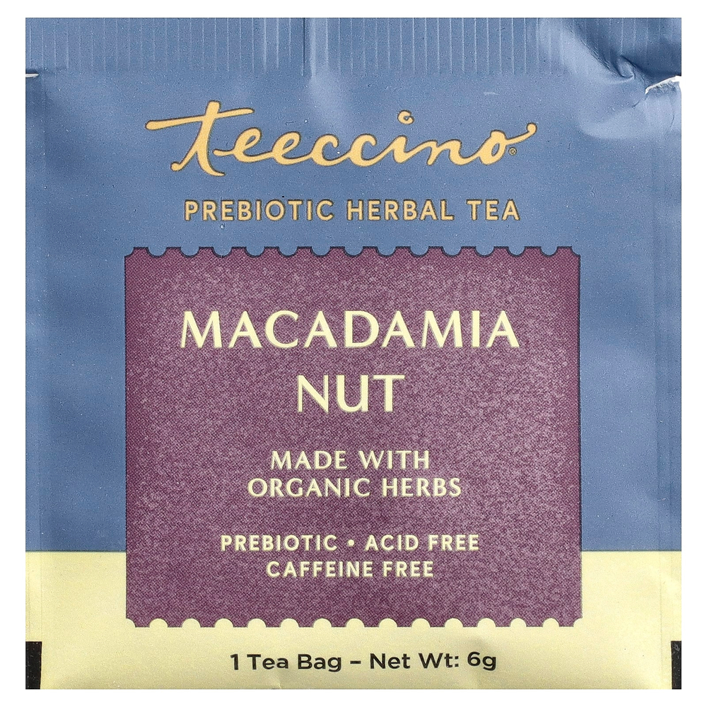 Teeccino, Травяной чай с пребиотиками, орехи макадамия, без кофеина, 10 чайных пакетиков, 60 г (2,12 унции)