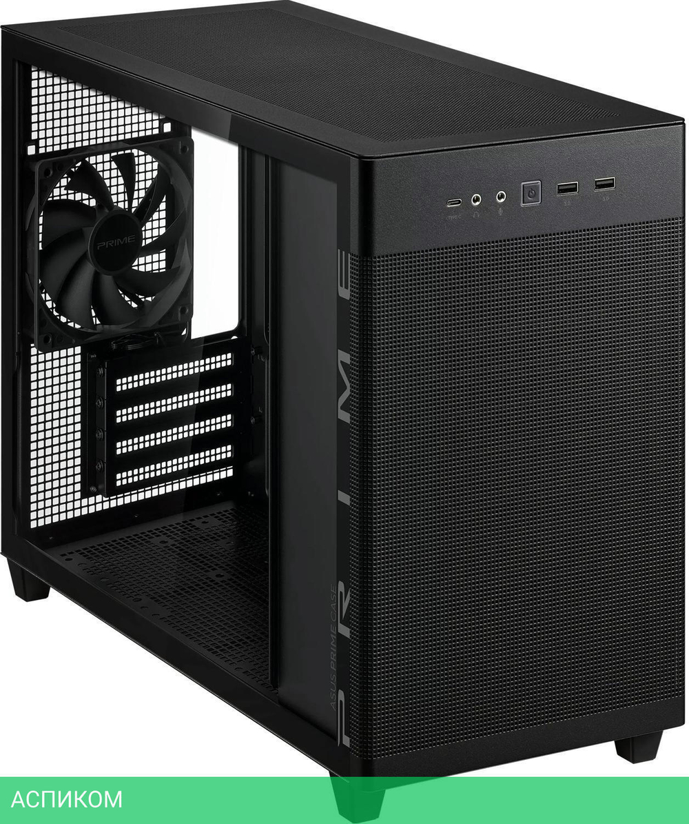 Корпус ASUS PRIME AP201 Tempered Glass mATX без БП Black (90DC00G0-B39010)