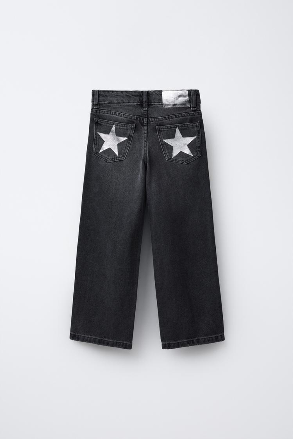 ZARA ДЖИНСЫ WIDE LEG СО ЗВЕЗДАМИ, ЧЕРНЫЙ