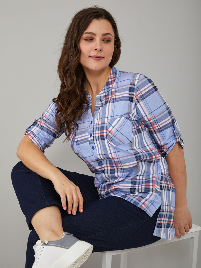 Блузка БЛ-131/клетка-голубая