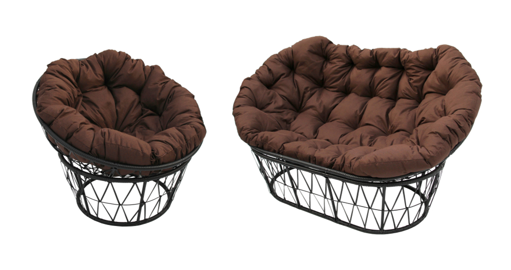 Кресло для отдыха Garden Story Папасан 1уп, ротанг искусст (черный, подушка коричневая) (М)