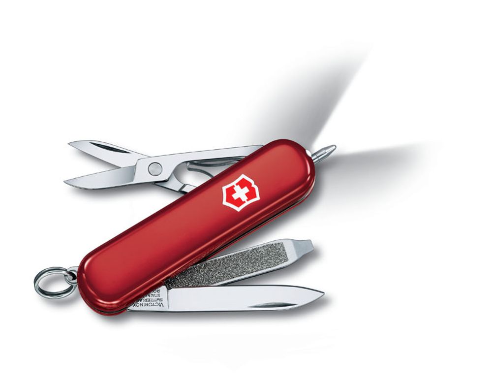 Качественный маленький брендовый фирменный швейцарский складной перочинный нож 58 мм красный 7 функций Victorinox Signature Lite VC6226