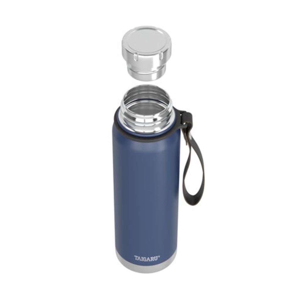 Термос 0,5 л TAIGARU (ТАЙГАРУ) CHOICE, нержавеющая сталь SUS316, крышка/кружка, ремешок, синий матовый, 700312