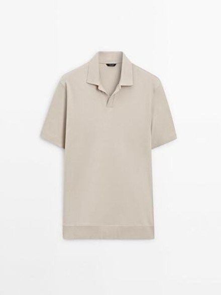 Massimo Dutti Поло из хлопка с короткими рукавами, бежевый