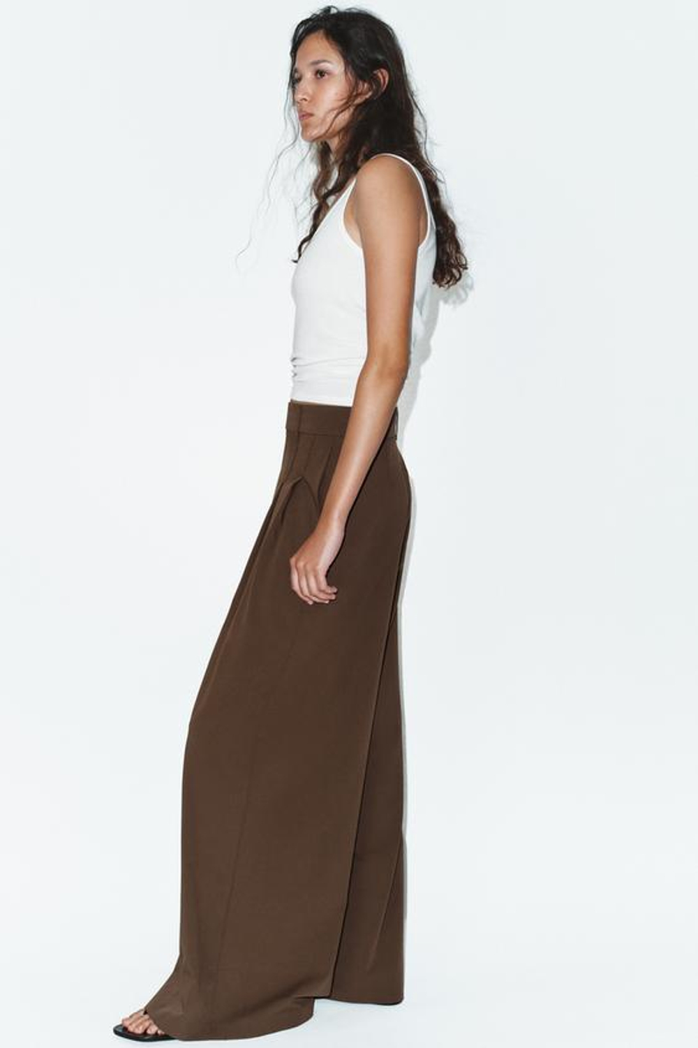 ZARA БРЮКИ С ЗАЩИПАМИ, КОРИЧНЕВЫЙ МЕЛАНЖ