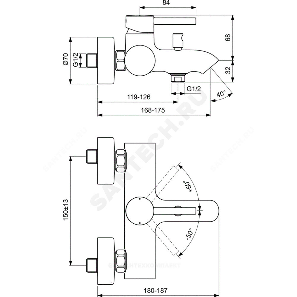Смеситель для ванны с душем одноручный KOLVA Ideal Standard BC675U5