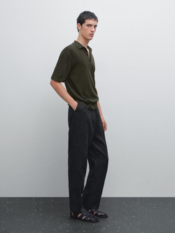 Massimo Dutti Трикотажное поло с короткими рукавами, хаки