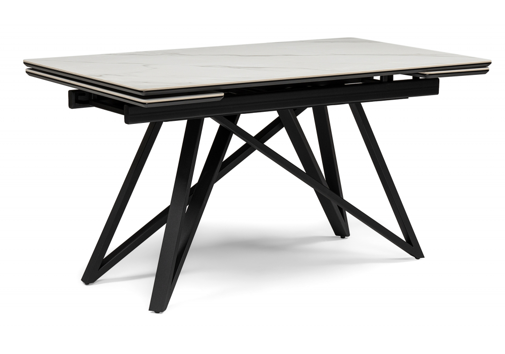 Керамический стол Woodville Вилсон 140(200)х80 белый мрамор snow white, черный, ножки черные