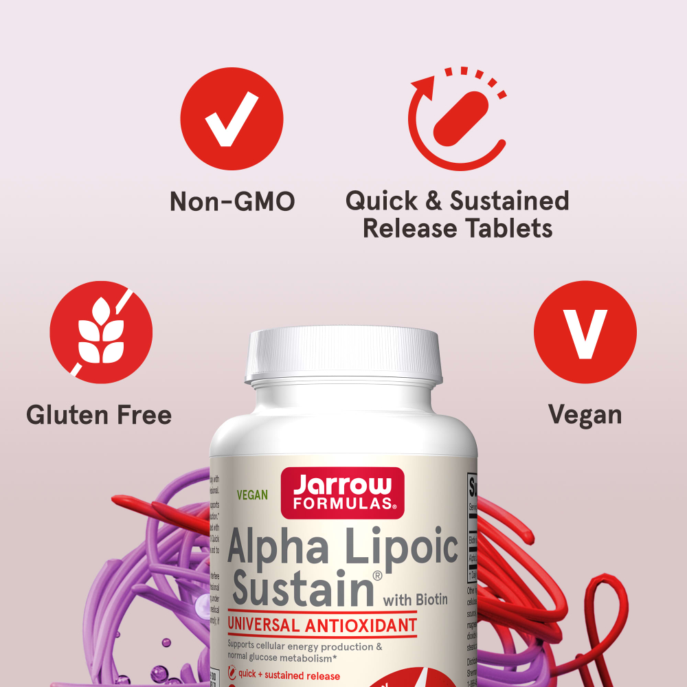 Jarrow Formulas, Alpha Lipoic Sustain, альфа-липоевая кислота с биотином, 300 мг, 120 таблеток