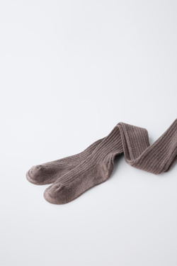 ZARA ОДНОТОННЫЕ КОЛГОТКИ В РУБЧИК, РЫЖЕВАТО-КОРИЧНЕВЫЙ