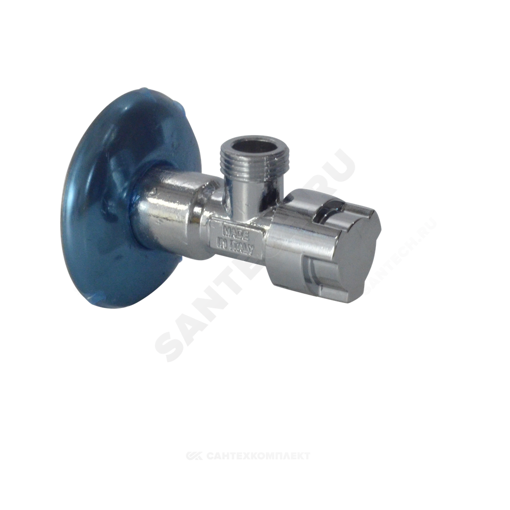 Кран латунь бытовой хром угловой G1/2"х3/4" Ру10 НР переходной маховик с отражателем Icma 90519AE07