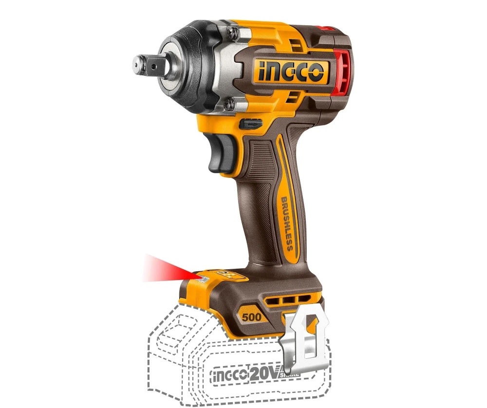 Аккумуляторный бесщеточный ударный гайковерт INGCO CIWLI2050 INDUSTRIAL 20 В 1/2" 500 Нм