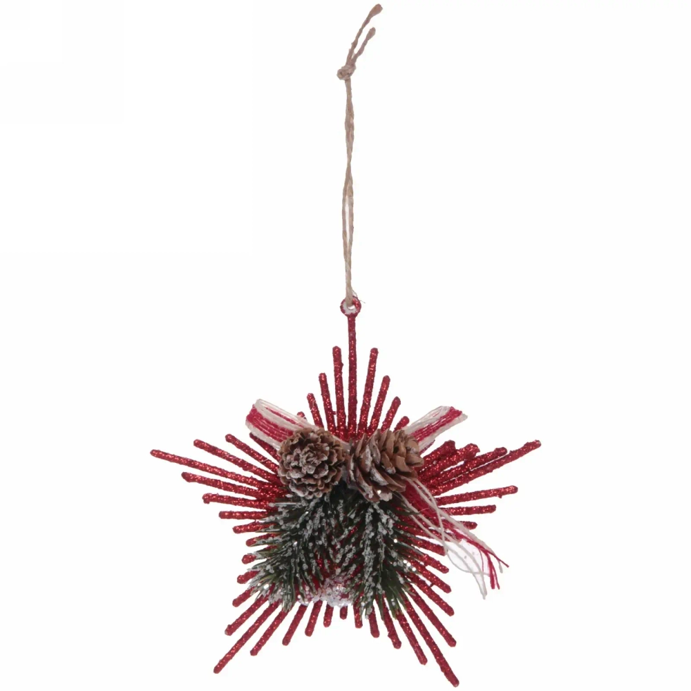 Подвеска елочная БЛЕСК «Снежинка лучистая» 13*14 см, Красный