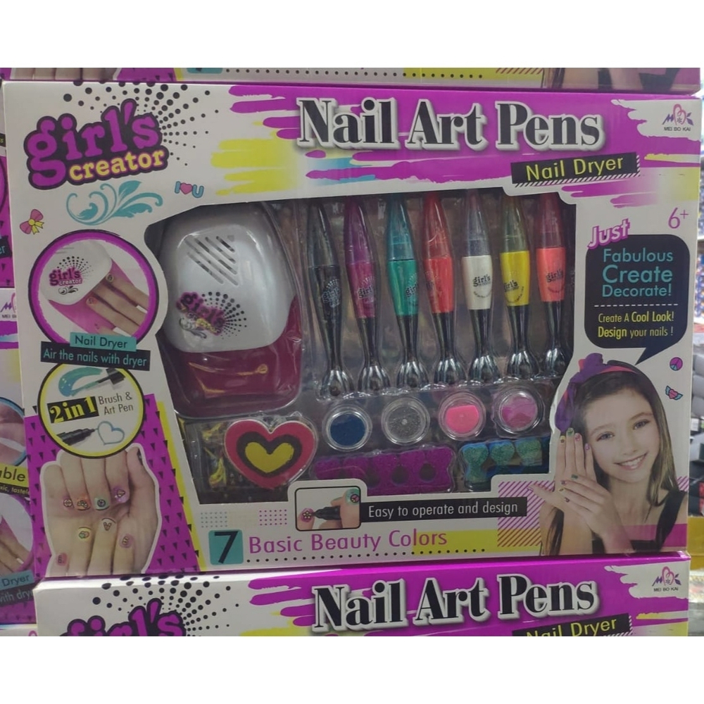 Детский набор косметики для Маникюра с сушкой, "Маникюрный салон - Nail Art Pens" Nail Dryer, 7 Basic Beauty Colours, 2in1