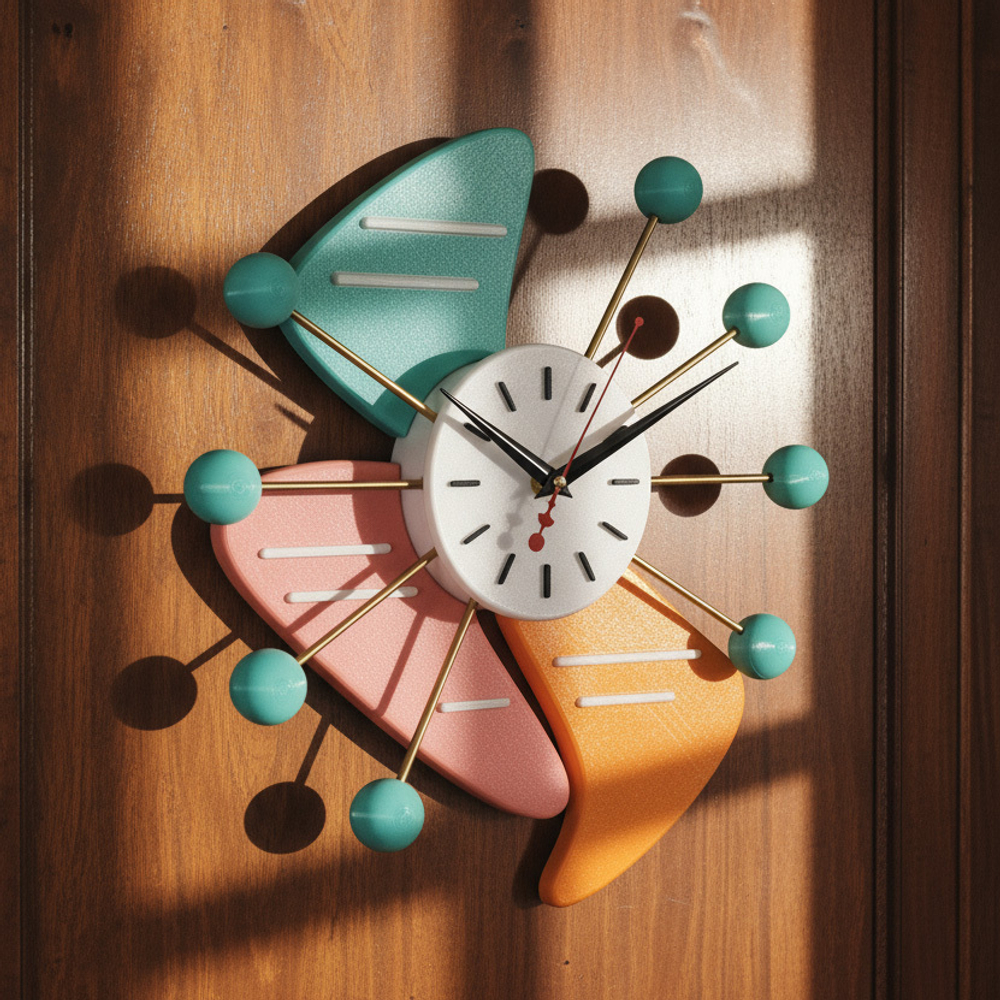 Настенные часы AstroPetal / Звёздный Лепесток – стиль Mid-Century, 40 см, полимер и латунь