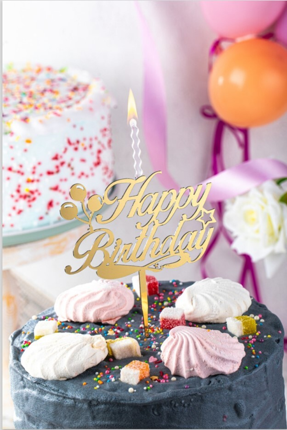 Топпер-Свеча "Золотая - Happy Birthday, шары", 11 см