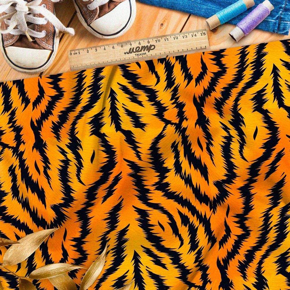 Ткань премиум интерлок крупный тигр