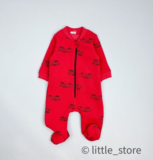 Комбинезон из футера с начесом "Машинки" красный