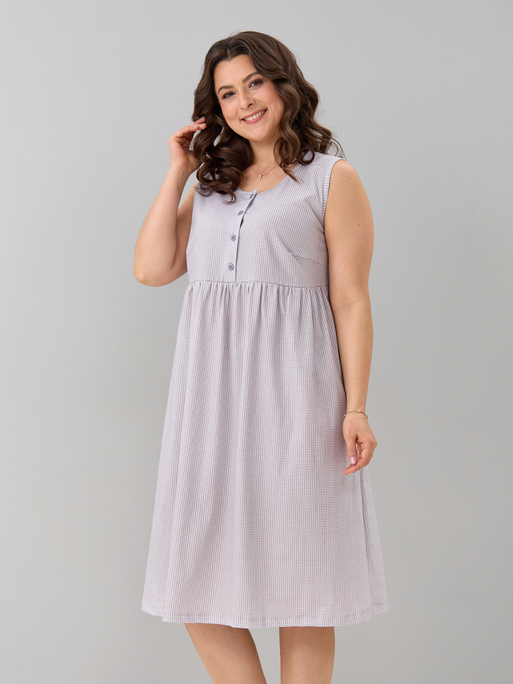 Ночная сорочка С-017/серый-клеточка-к