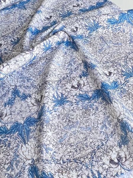 ЦВЕТОЧНАЯ ЭЙФОРИЯ В СТИЛЕ У. МОРРИСА СИНЕЕ СЕРЕБРО 100% хлопок Handmade Fabrics 4
