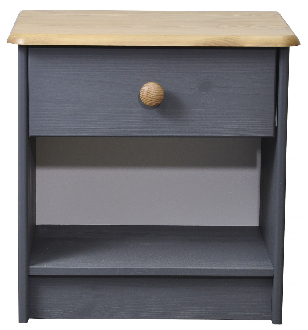 Тумба прикроватная Хаба 1 ящик из массива сосны, серый/антик