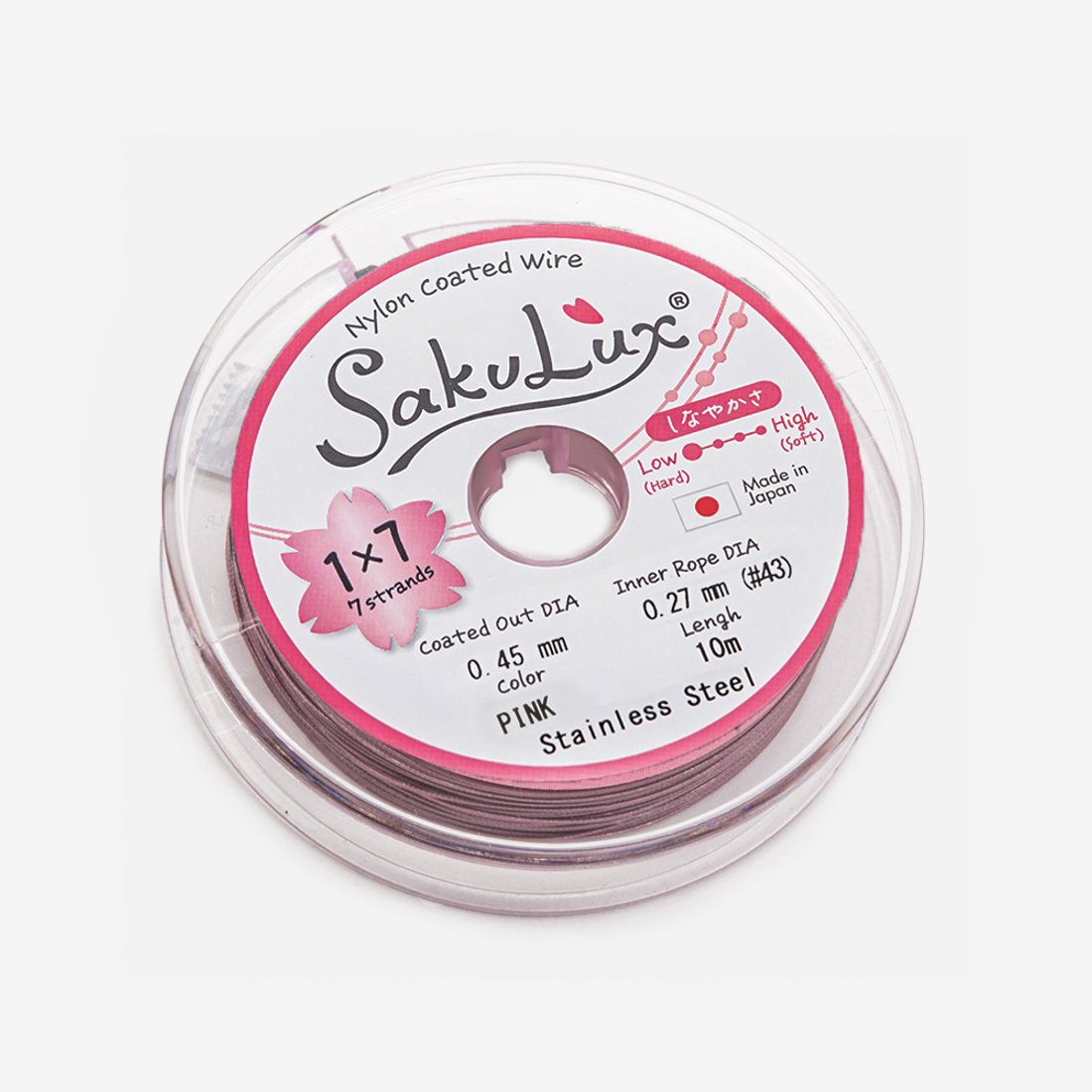 Японский ювелирный тросик SakuLux 7 диаметр 0,45мм, цвет "Розовый"