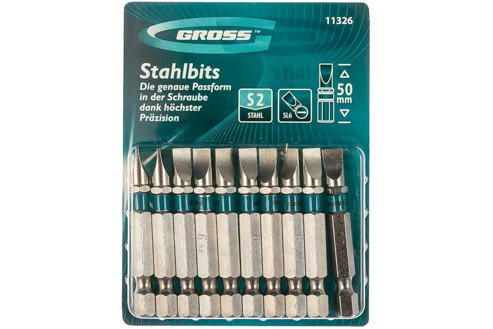 Набор бит SL6,0х50, сталь S2, 10шт.// Gross