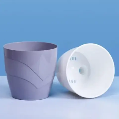 Кашпо для цветов пластиковое 2л d-15см «Грация» со вставкой серый шёлк