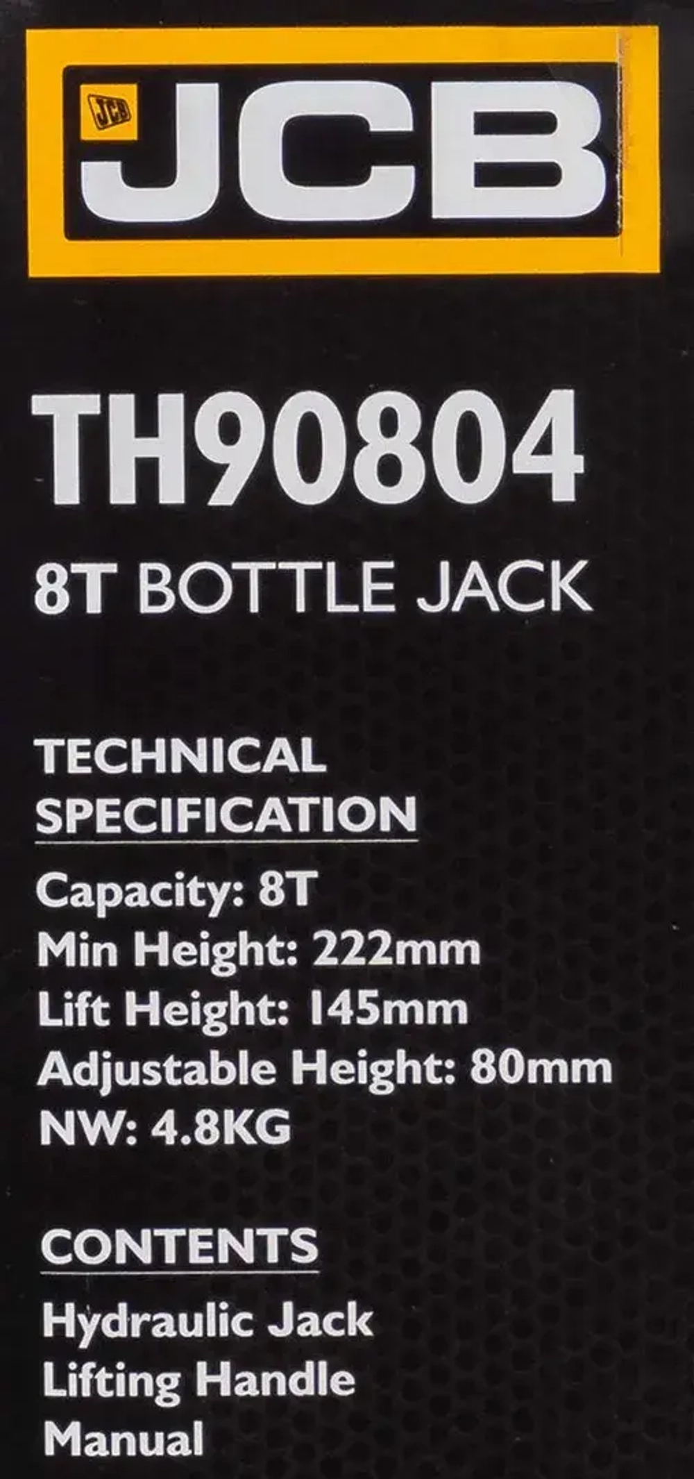 Домкрат бутылочный 8т с клапаном JCB JCB-TH90804