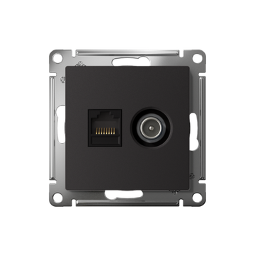 Розетка компьютерная + телевизионная 2-м СП AtlasDesign RJ45 кат.5E + TV механизм карбон SE ATN001089