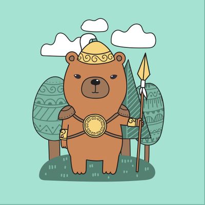 Якутский мишка на подушку 34 см мятный фон