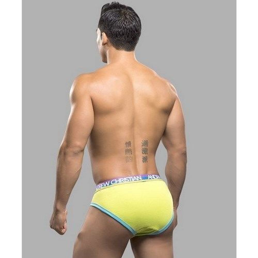 Мужские трусы брифы салстовые с голубой оконтовкой Andrew Christian  AC9795